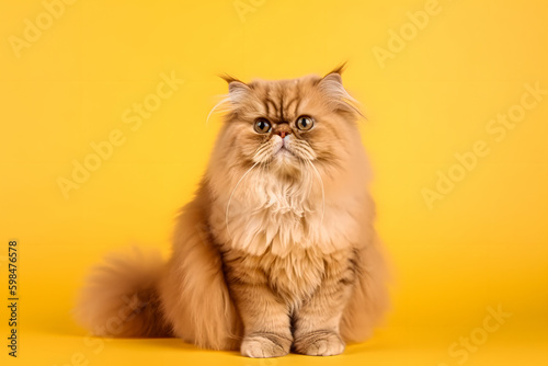 Persian cat on a yellow background generative ai
