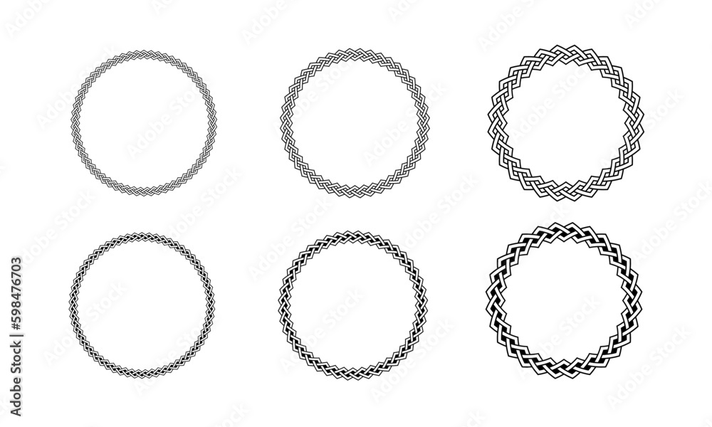 Geometric Braid Knot Lines Circle Round Frame Border Vector Background Illustration