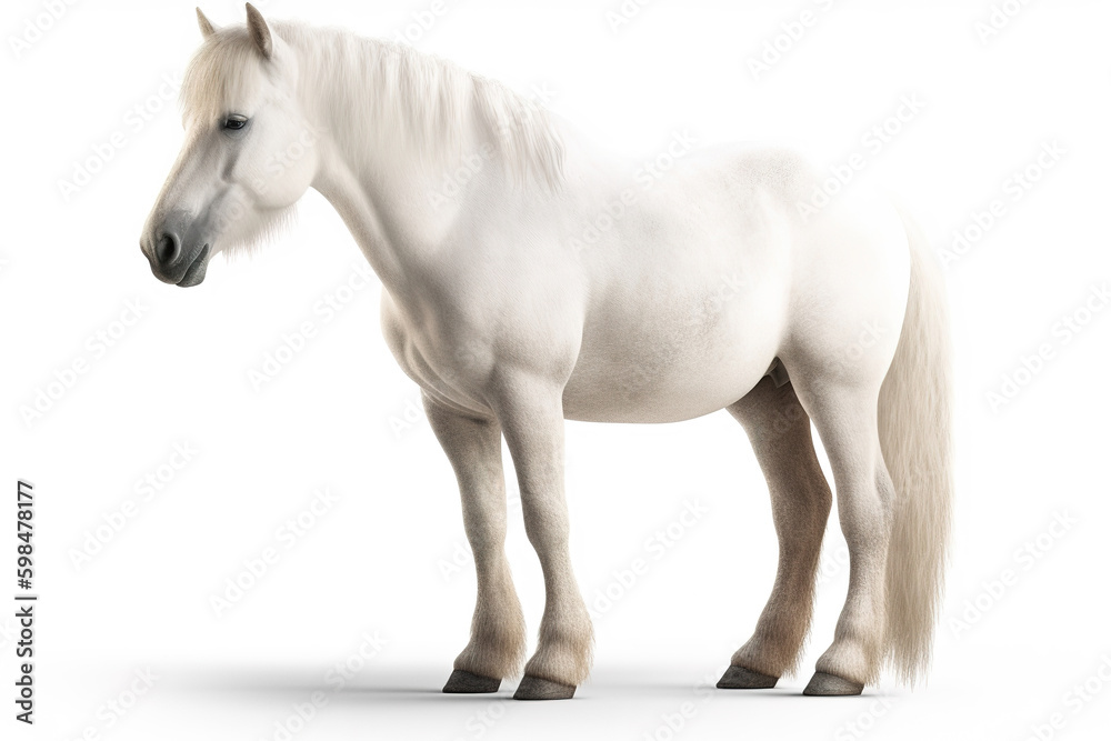 Horse isolated on white background. Photorealistic generative art. Horse isolated on white background. Photorealistic generative art.