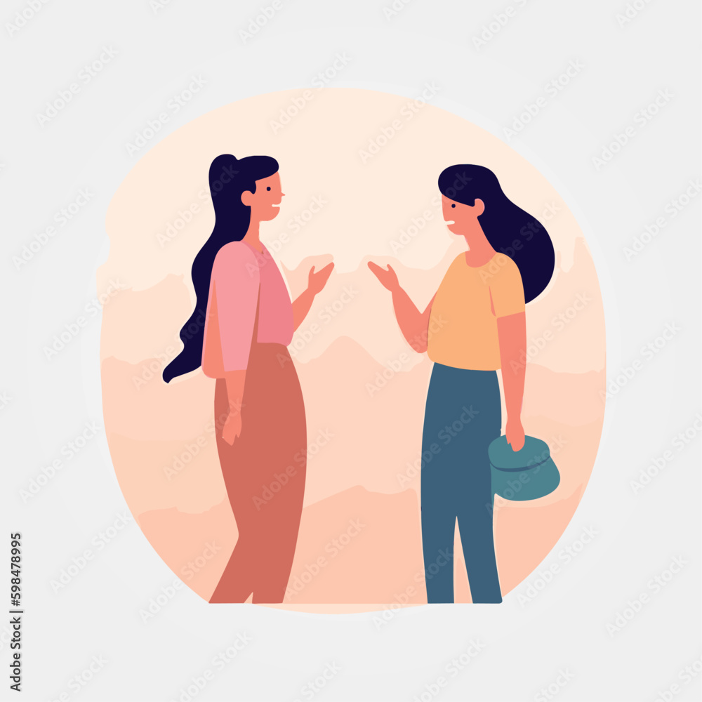 vector illustration, two women talking excitedly vector illustration, two women talking excitedly
