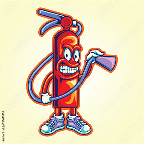 Fire extinguisher proctection cute cartoon logo illustration vector for your work logo, merchandise t-shirt, stickers and label designs, poster, greeting cards advertising business company photo