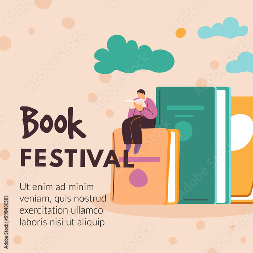 Book festival, promotional banner for bookworms