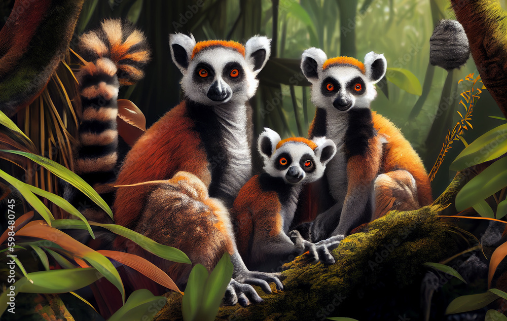 A Heartwarming Glimpse into the Enchanting World of the Lemur: Capturing the Essence of Family and Connection in the Wild Nature, cute illustration with beautiful colors - AI Generated A Heartwarming Glimpse into the Enchanting World of the Lemur: Capturing the Essence of Family and Connection in the Wild Nature, cute illustration with beautiful colors - AI Generated