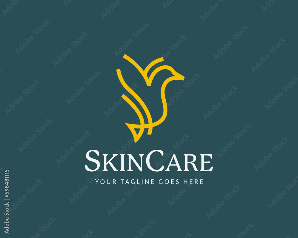 Vector Elegant monoline bird logo design for skin care and beauty