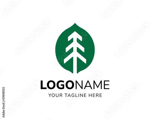 Vector Nature minimalist leaf with tree icon logo design template