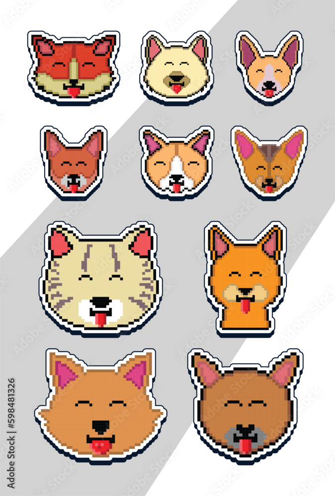 Fototapeta premium pixel art cat face emoji sticker. pixel sticker design