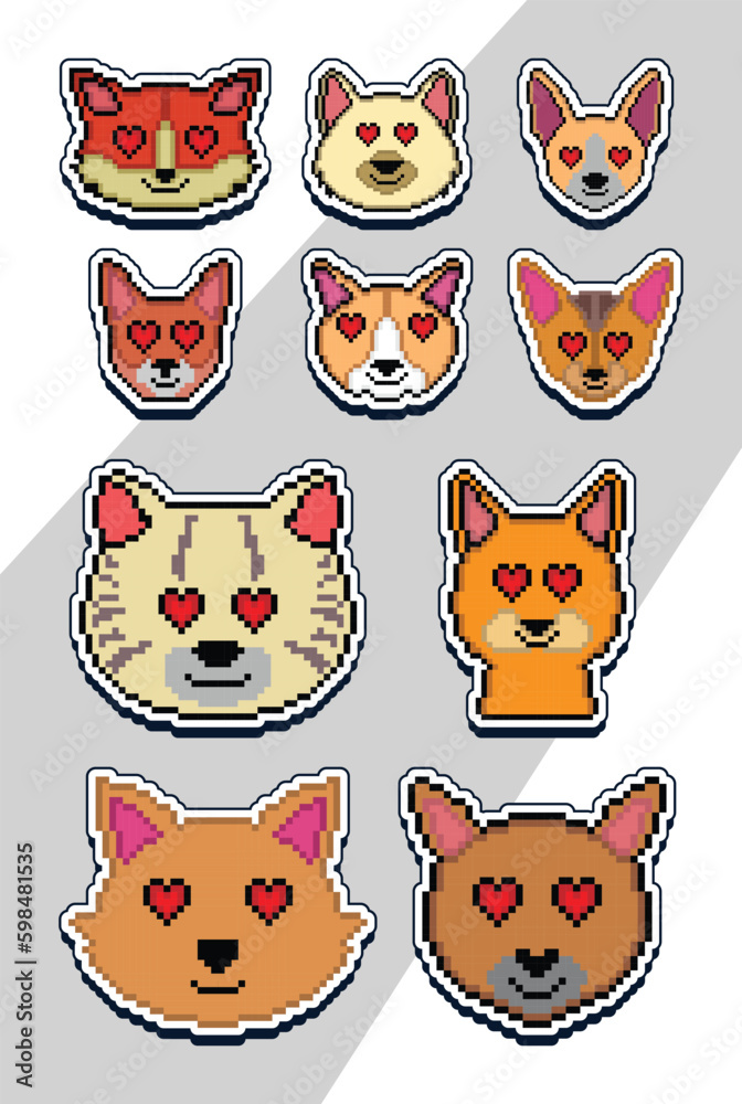 pixel art cat face emoji sticker. pixel sticker design pixel art cat face emoji sticker. pixel sticker design