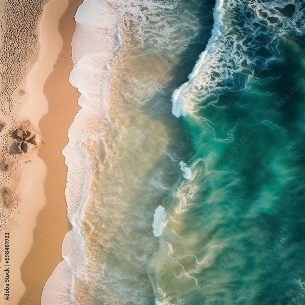 sea water sand beach wave shore nature ocean summer vacation. Generative AI. Generative AI