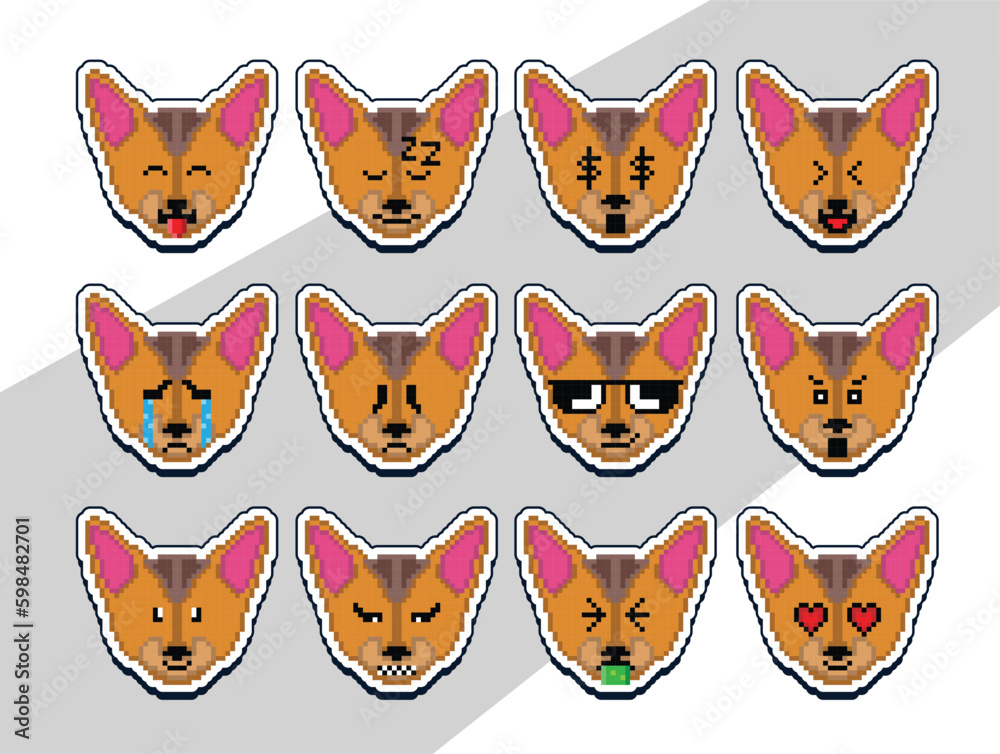 Fototapeta premium pixel art cat face emoji sticker. pixel sticker design
