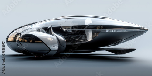 Incredible mirror gray glass electric car of the future. AI generation 