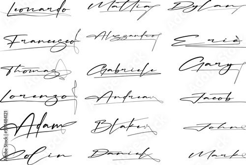 Set of autographs, signature doodle and name, Hand written signature. Different example signatures isolated in white background. Vector illustration set of hand drawn name imprint
