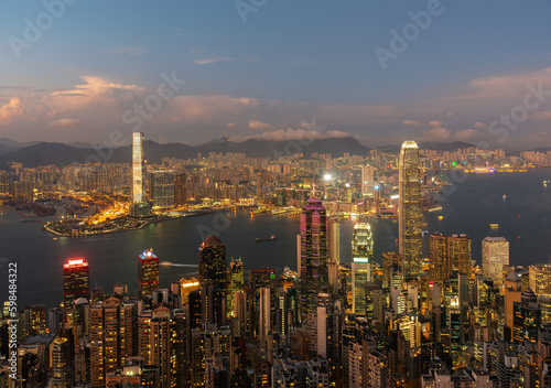 Victoria Harbor of Hong Kong city at dusk