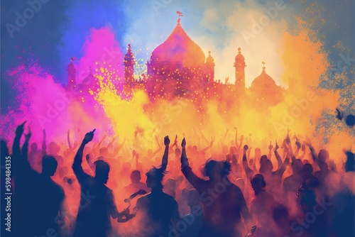 Holi Festival of Colors. Fantasy concept , Illustration painting. Generative AI