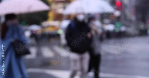 Wallpaper Mural Walking people at the SHIBUYA crossing rainy day defocused handheld Generative AI Torontodigital.ca