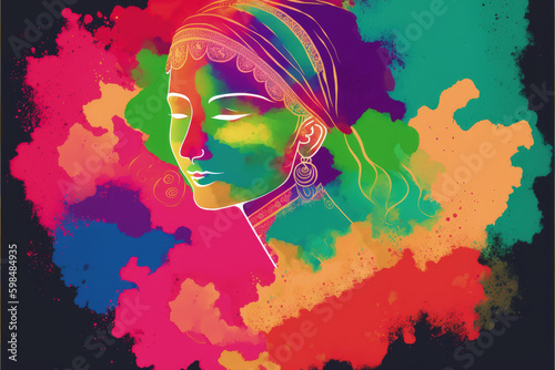 Festive Holi celebration with colorful gulaal powder for Happy Holi card background. Fantasy concept , Illustration painting. Generative AI