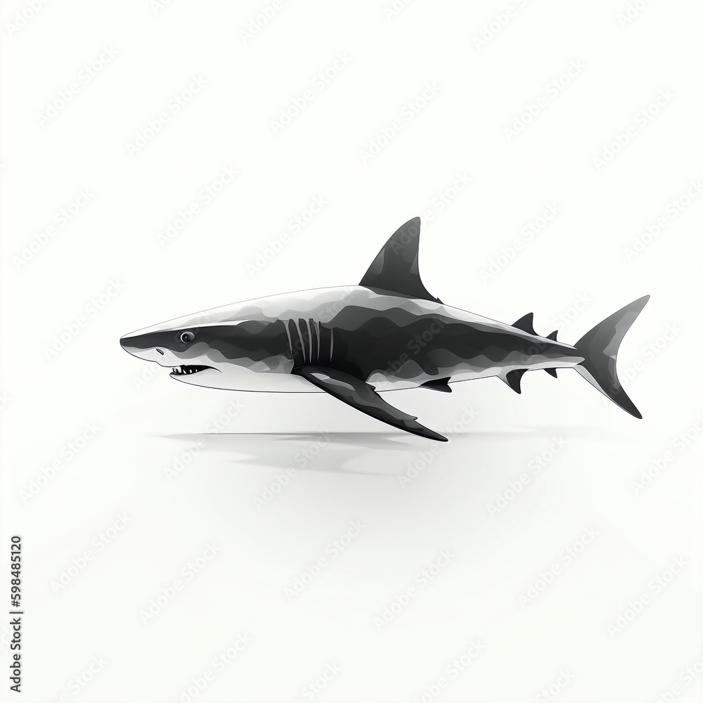 Fototapeta premium silhouette of shark isolated vector illustration on white background for animal logo, graphic icon, and modern home décor. perfect for wildlife and safari-themed designs. generative ai