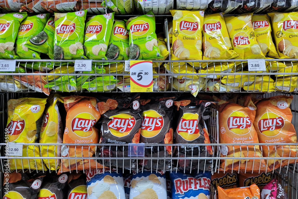 PENANG, MALAYSIA 24 APR 2023 Various choice flavoured of lay's