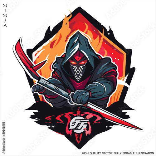Ninja mascot logo vector template, Creative Ninja emblem design concepts. Fully editable Vector illustration.