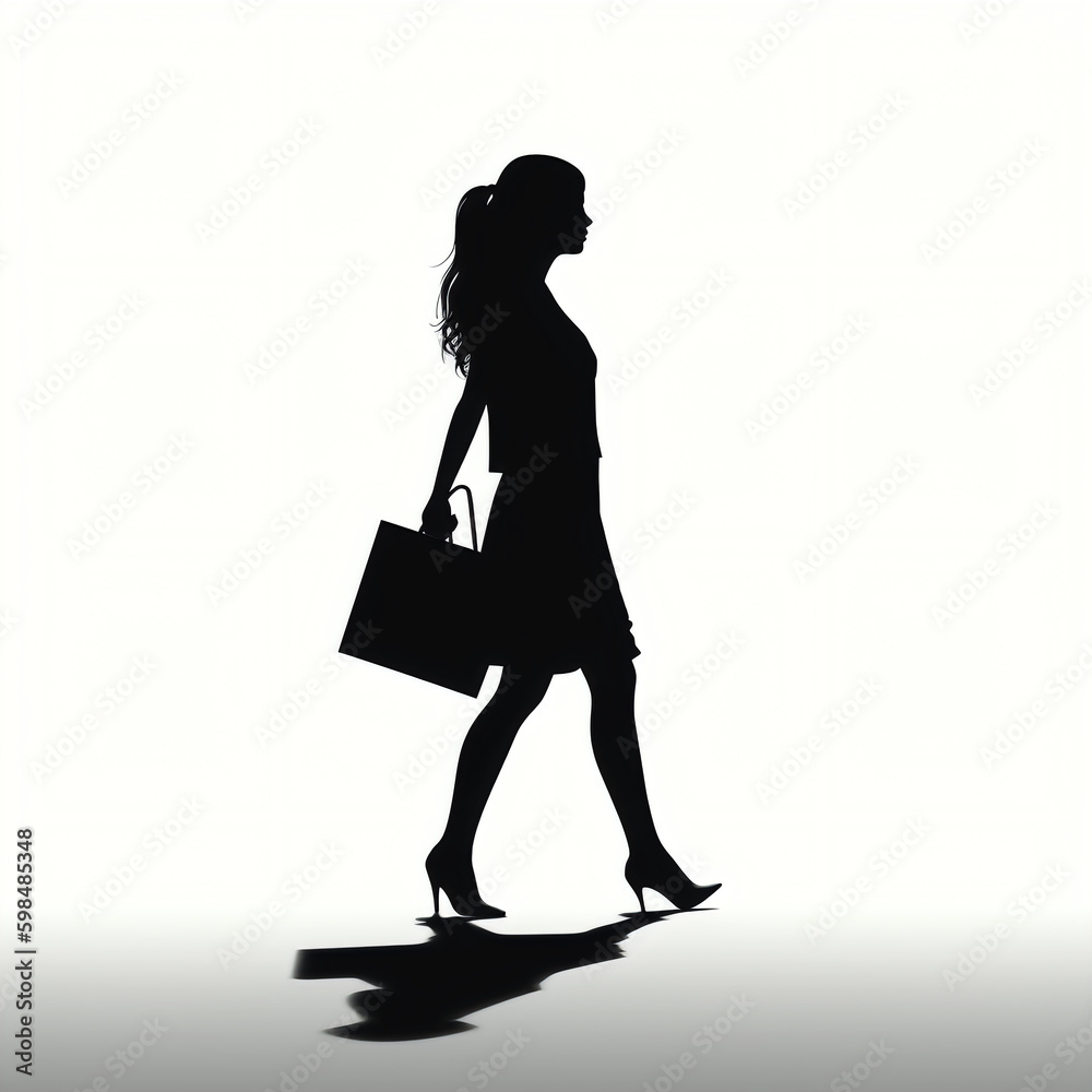 silhouette of girl with shopping bag isolated vector illustration on white background for logo, graphic design, advertising, and marketing. generative ai