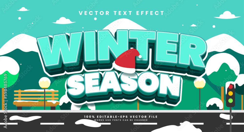 Winter season editable text stye effect. Vector text effect.