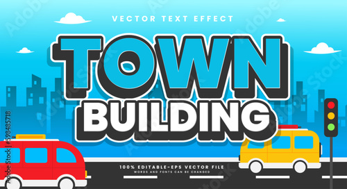 Town building editable text stye effect. Vector text effect.