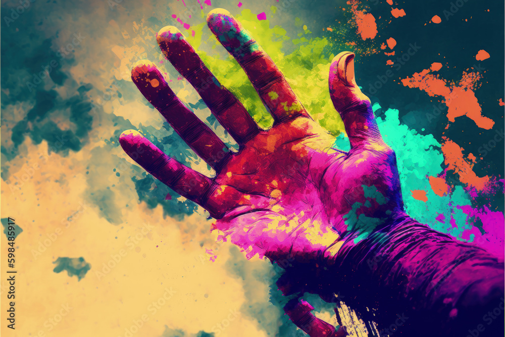 Holi hand art. Fantasy concept , Illustration painting. Generative AI