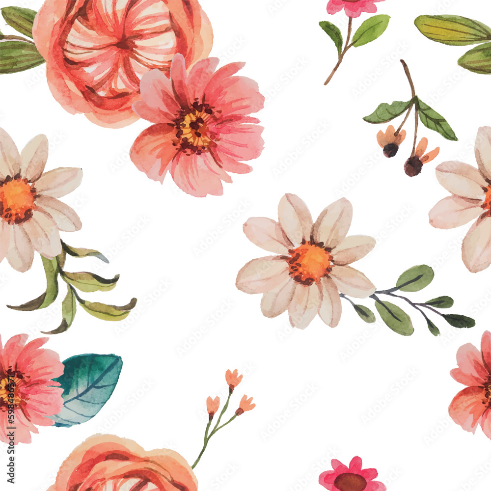 Obraz premium watercolor flower seamless pattern