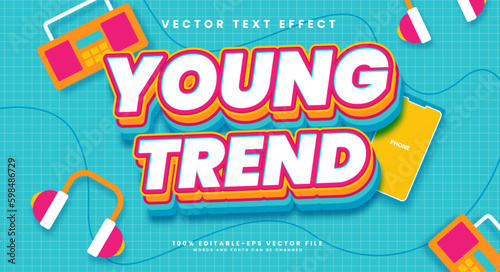 Young trend editable text style effect. Vector text effect.