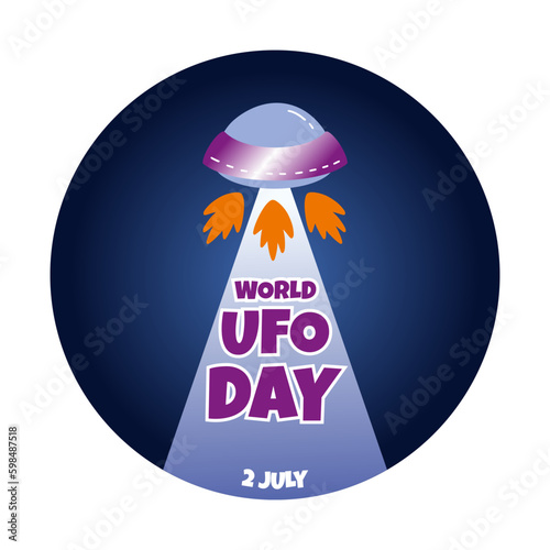 World Ufo Day is July 2. Banner with flying saucer. Illustration for holiday.