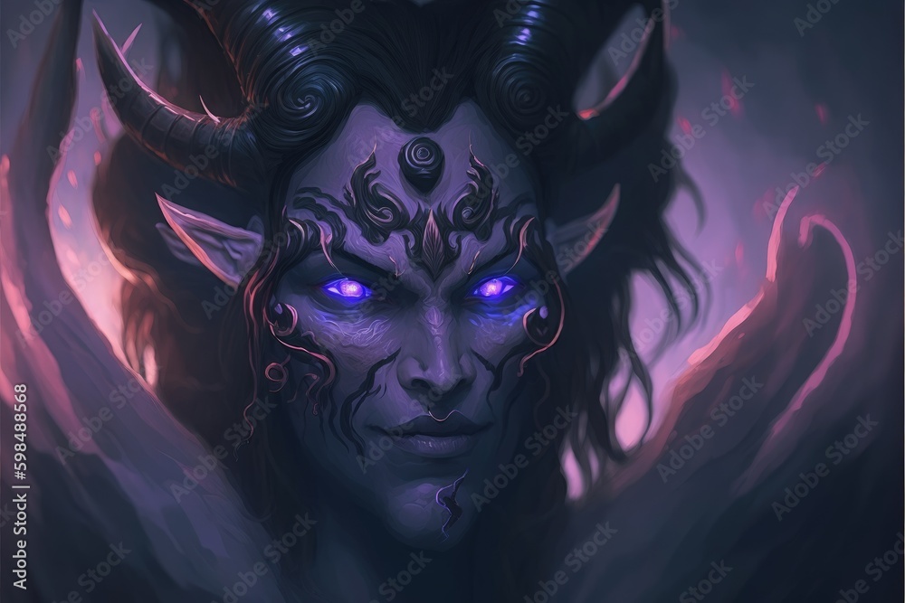 Dark fantasy creature with twisted horns. Fantasy concept , Illustration painting. Generative AI