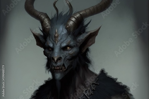 Dark fantasy creature with twisted horns. Fantasy concept , Illustration painting. Generative AI
