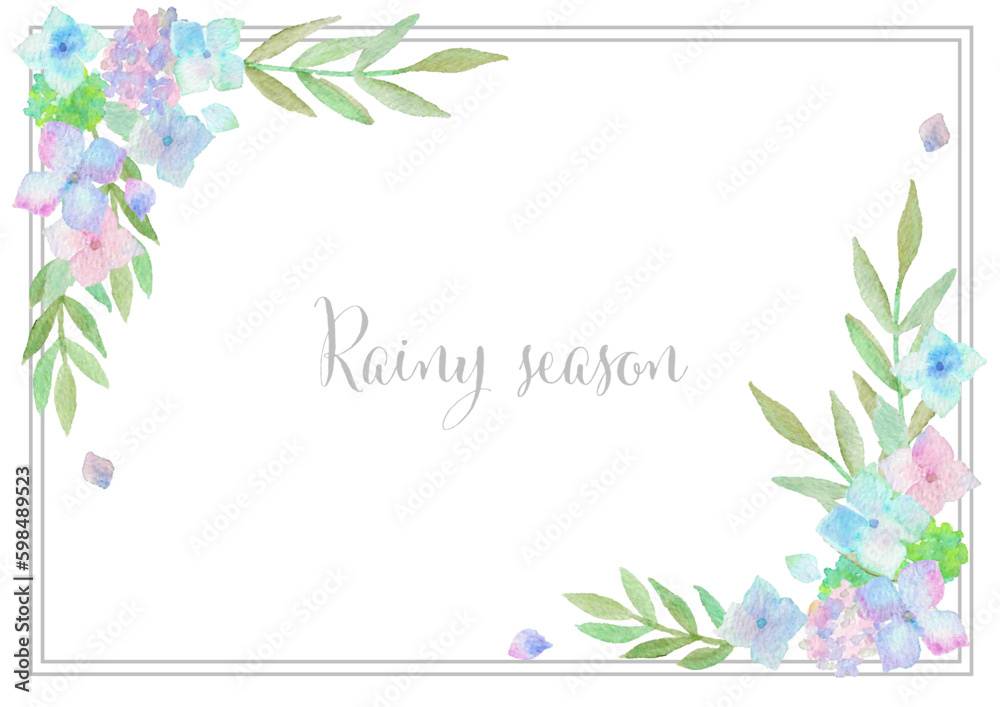 Fototapeta premium 紫陽花水彩フレーム