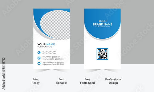 blue and white business card design. vertical business card - vector