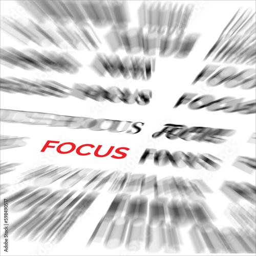 Blurred focus text with a red word focus concept design stock illustration