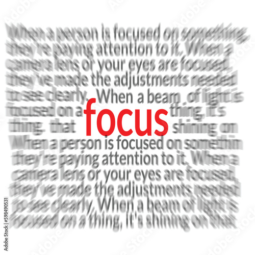 Blurred text with a red word focus concept design stock illustration