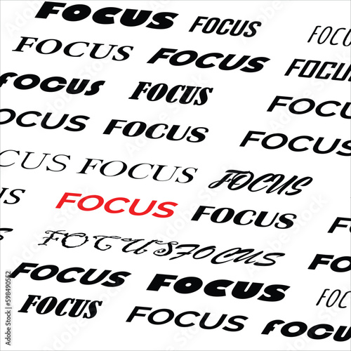 Blurred text with a red word focus concept design stock illustration