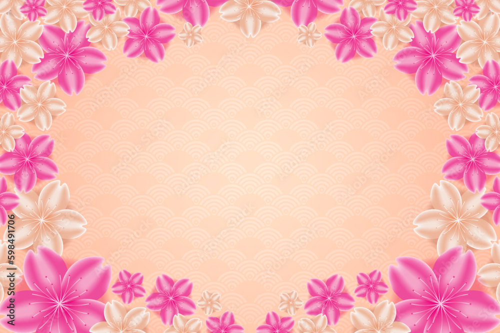 Background with pink and orange flower frame