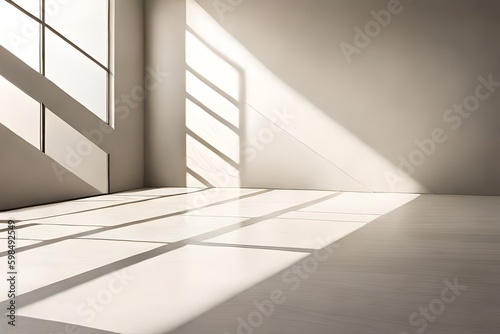 Premium luxury empty beige room with soft sunlight and shadow on the wall