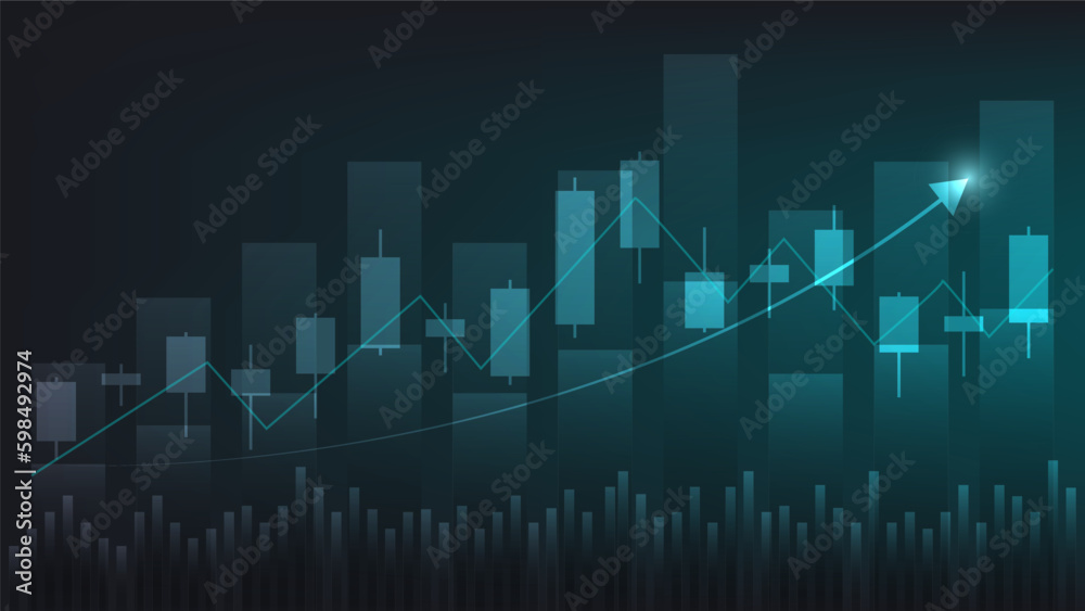 Financial business statistics with bar graph and candlestick chart show stock market price