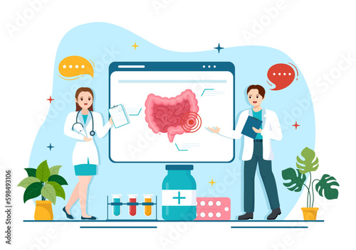 Stomach Health Gastroenterology Vector Illustration with Abdomen Pain and Medical Research for Healthcare in Flat Cartoon Hand Drawn Templates