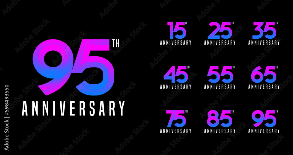 Set of anniversary logo with gradient color for party moment. Trendy and futuristic concept celebration year vector template