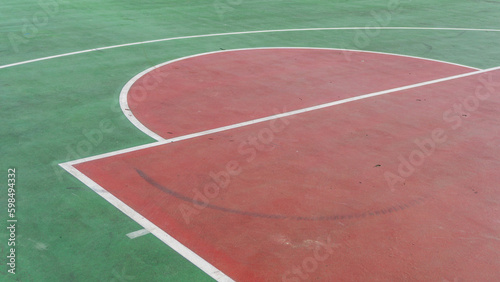 Basketball court line texture. Outdoor cement basketball hoop. © fery