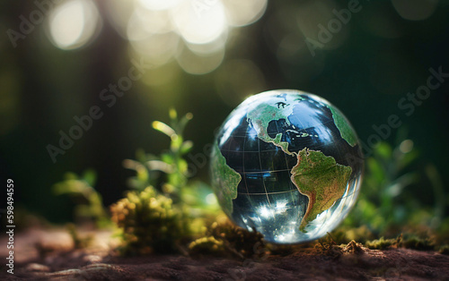 AI generative. World environment and earth day concept with glass globe
