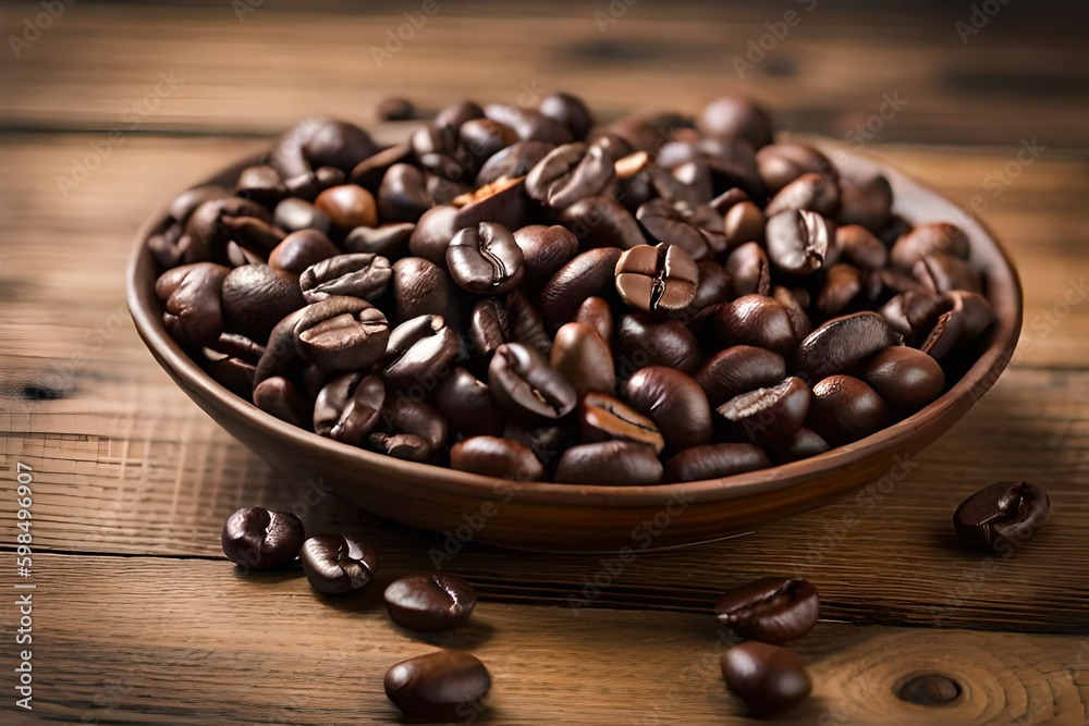 Top side view of coffee beans isolated on dark rustic wooden background for product promotional design Top side view of coffee beans isolated on dark rustic wooden background for product promotional design