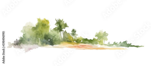 Obraz na plátně Watercolor beach with forest