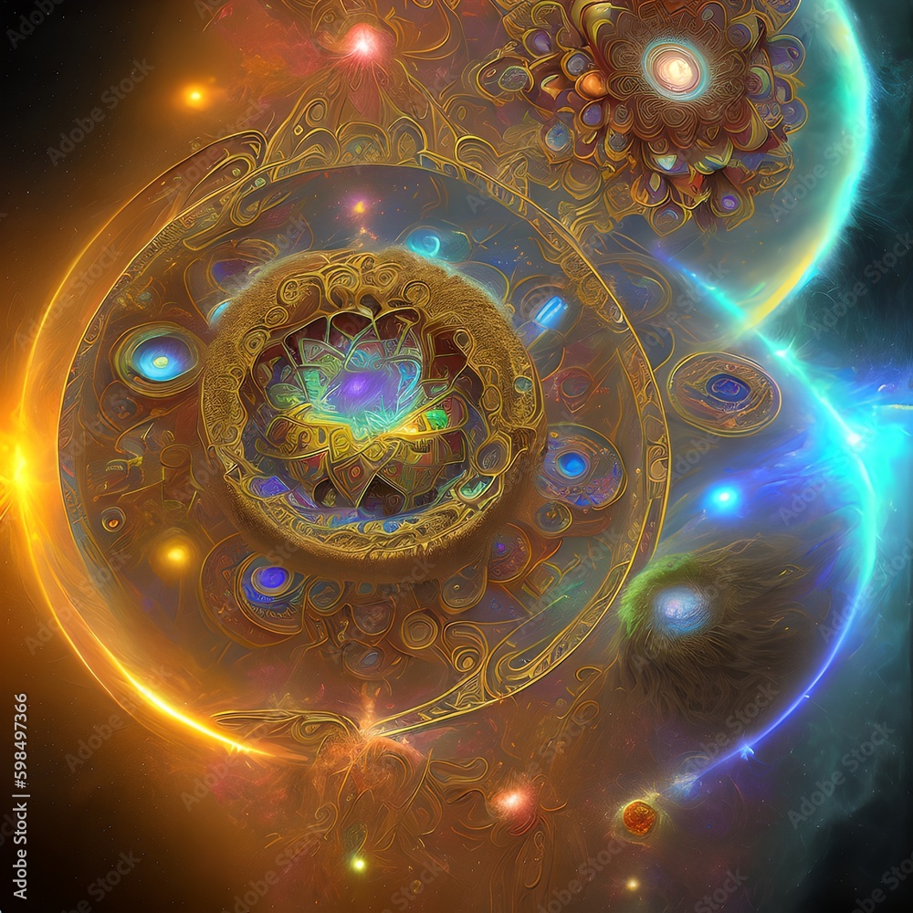 Fractal Universe, Spiritual and Meditation, Generative AI Illustration