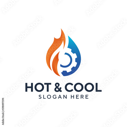 Modern logo combination of water drop, fire and gear. It is suitable for plumbing repair service companies.