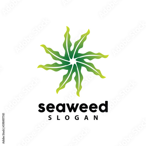 Seaweed Logo, Underwater Plant Vector, Simple Leaf Design, Illustration Template Symbol Icon