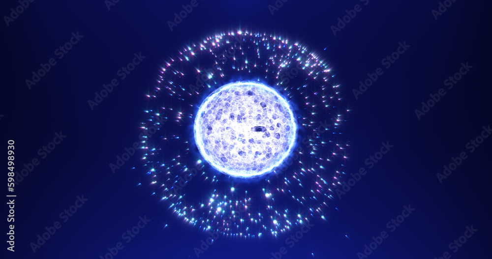 Abstract blue round sphere energy molecule from futuristic high-tech glowing particles