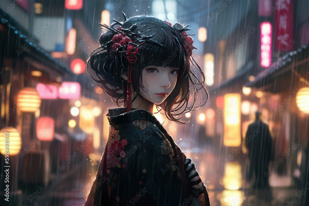 a Japanese Geisha in the streets of Osaka dontonbori a Japanese Geisha in the streets of Osaka dontonbori